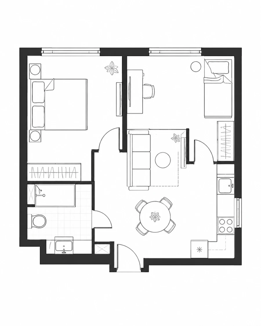 Планировка двухкомнатных апартаментов ATRIA